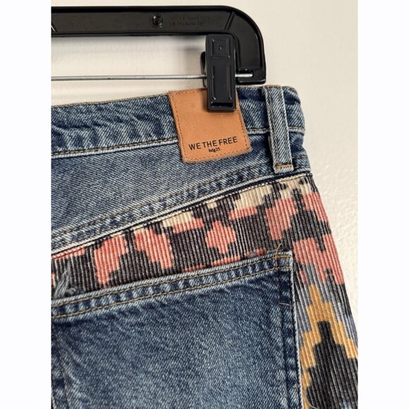 We The Free FP Patchwork Jeans Women’s 29 High Rise Corduroy Trim Boho Western - Picture 9 of 15
